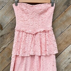Altar'd State Pink Lace Strapless Peplum Dress XS